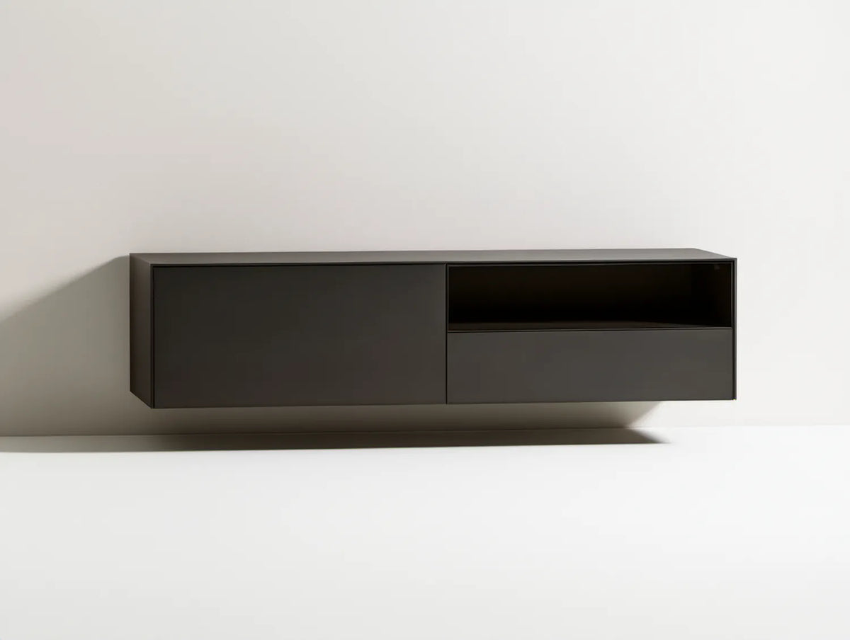 Wisząca szafka RTV czarna, 160 x 30 x 35 cm