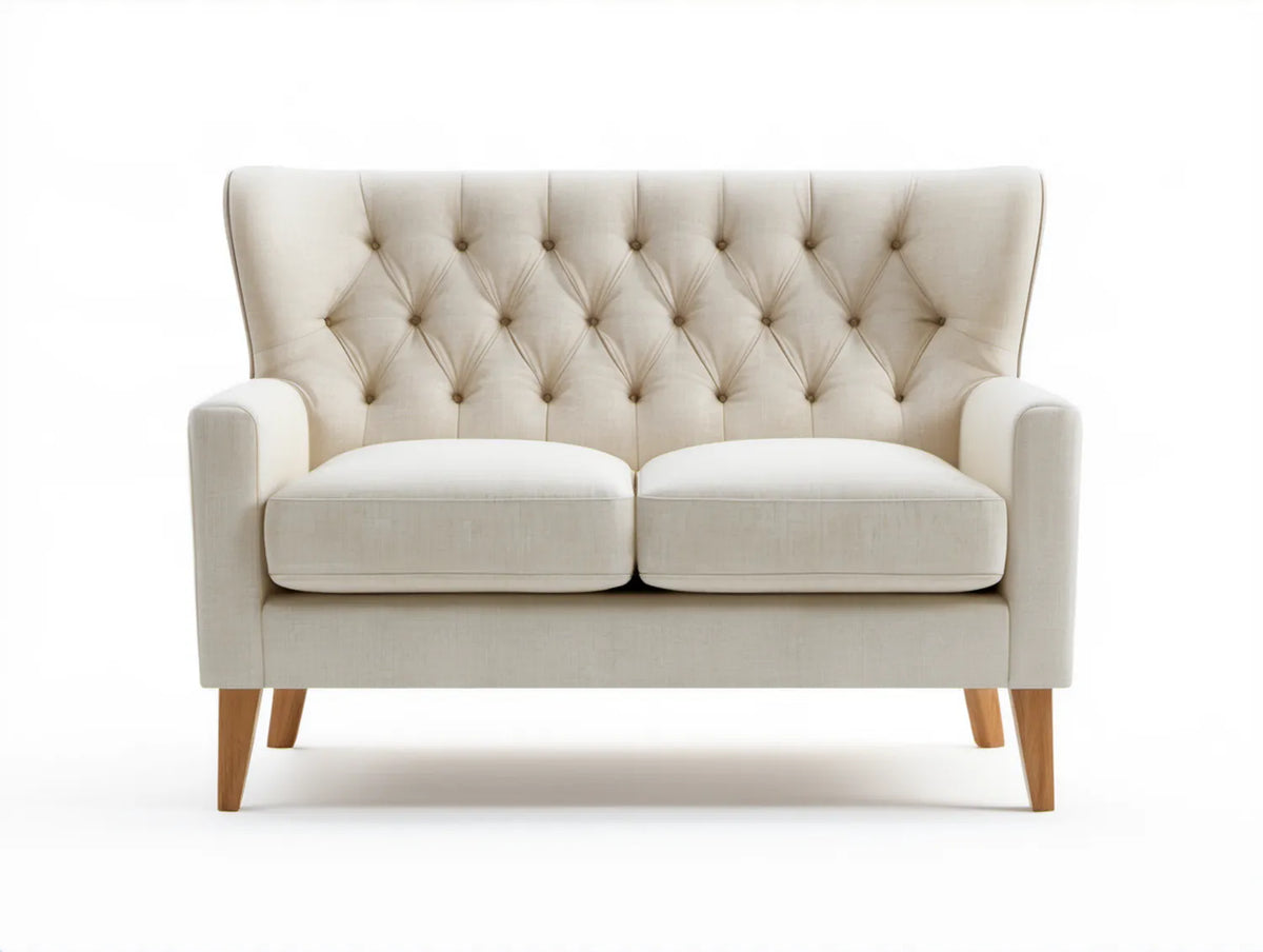 Kremowa sofa dwuosobowa z pikowanym oparciem 145 x 83 x 98 cm
