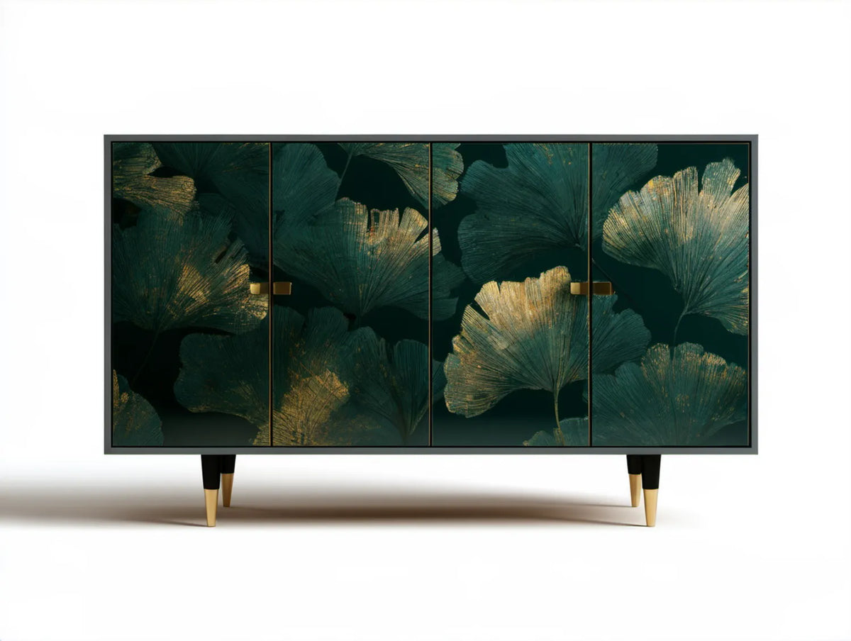 Czterodrzwiowy kredens MDF zielono-złoty 150 x 40 x 85 cm