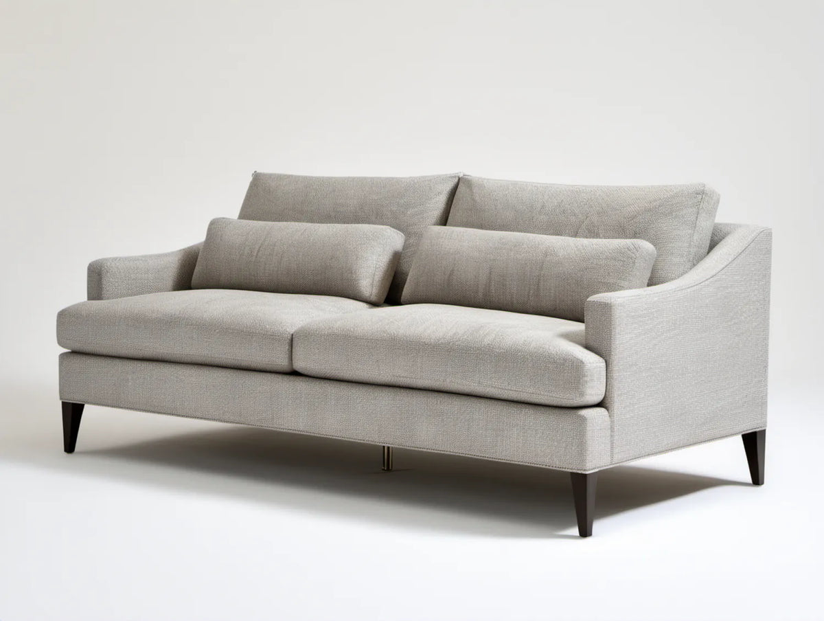 Dwuosobowa sofa jasnoszara z ciemnobrązowymi nogami, poliester, 190 x 90 x 85 cm