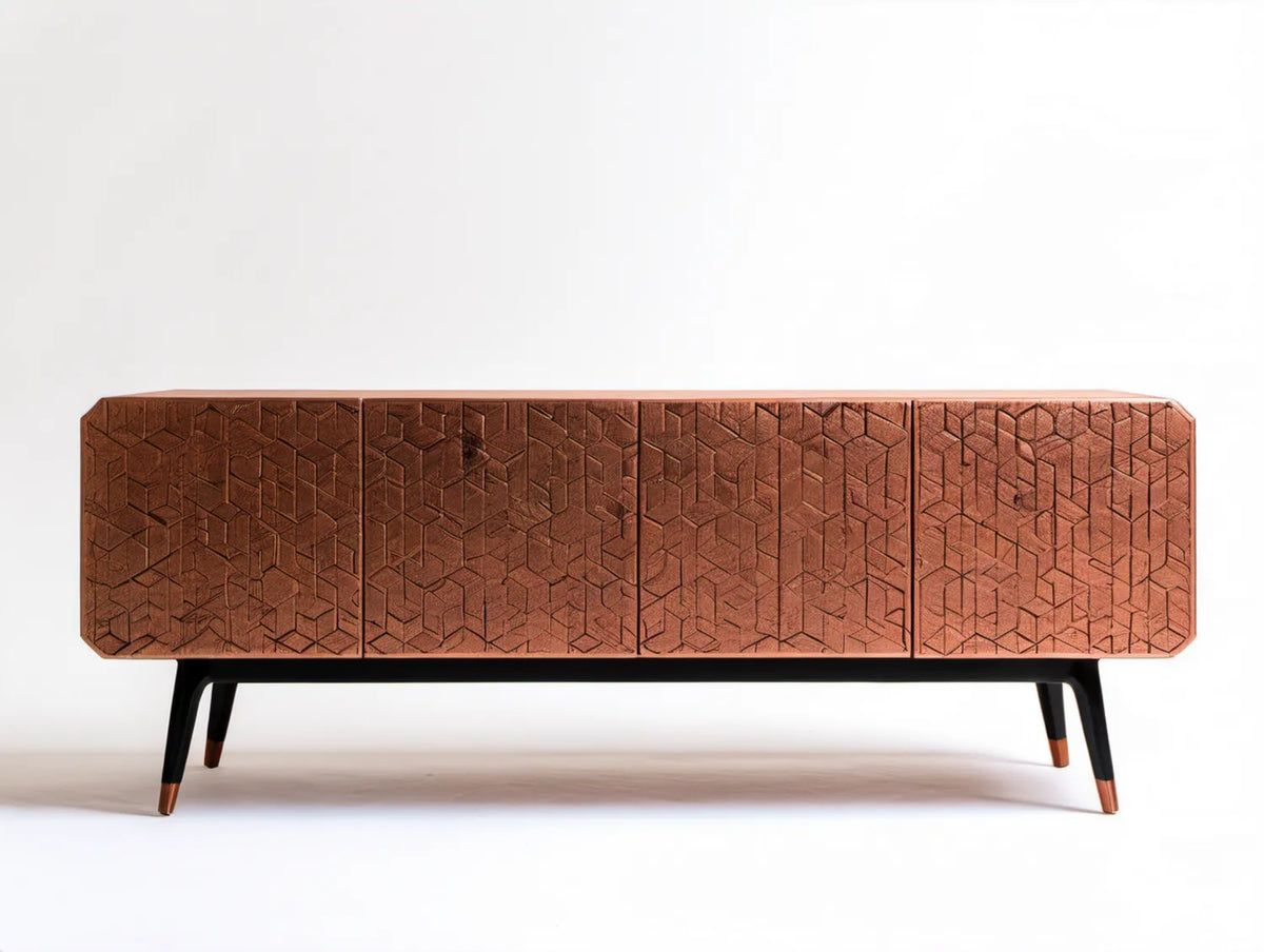 Brązowy kredens z litego drewna mango 180 x 45 x 80 cm z 4 drzwiami