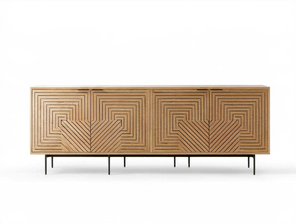 Brązowy kredens z litego drewna mango, 4 drzwi, 200 x 45 x 80 cm