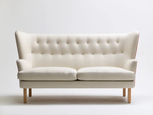 Kremowa sofa dwuosobowa z pikowanym wysokim oparciem, 160 x 82 x 112 cm