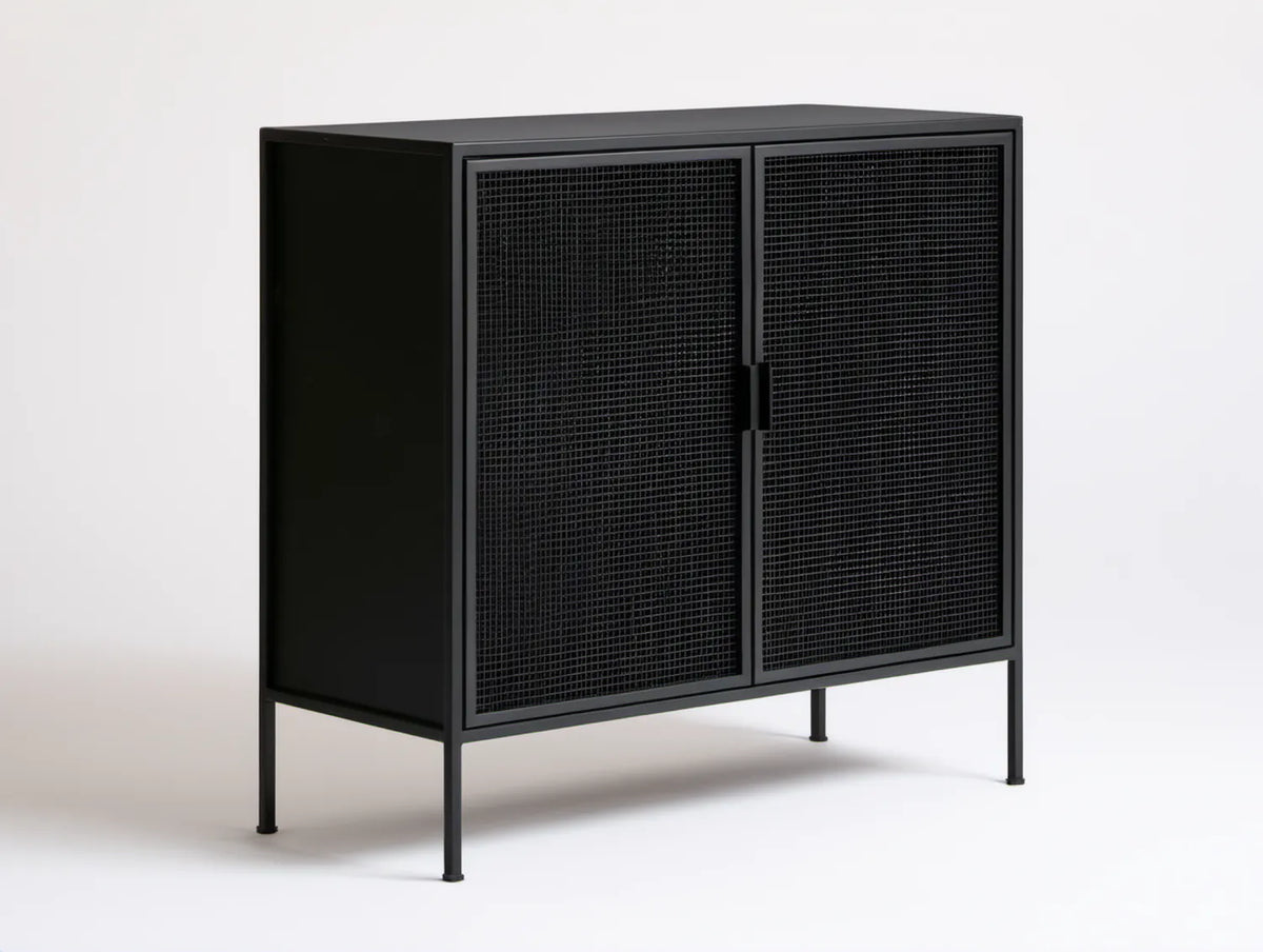 Czarny kredens stalowy 120 × 40 × 80 cm z 2 drzwiami
