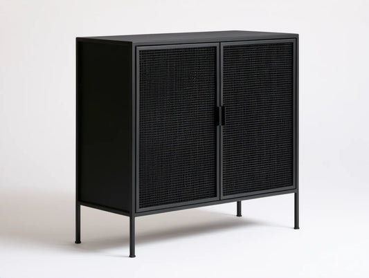 Czarny kredens stalowy 120 × 40 × 80 cm z 2 drzwiami