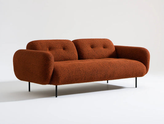 Brązowa sofa dwuosobowa bouclé 180 x 90 x 78 cm z czarnymi nogami