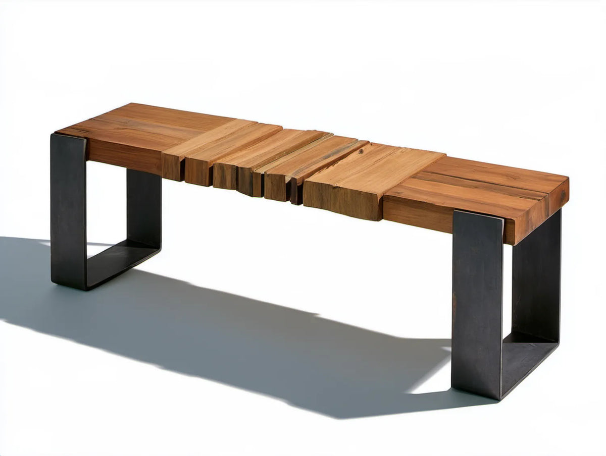 Brązowo-czarna konsola z litego drewna akacjowego i stali 120 x 35 x 45 cm