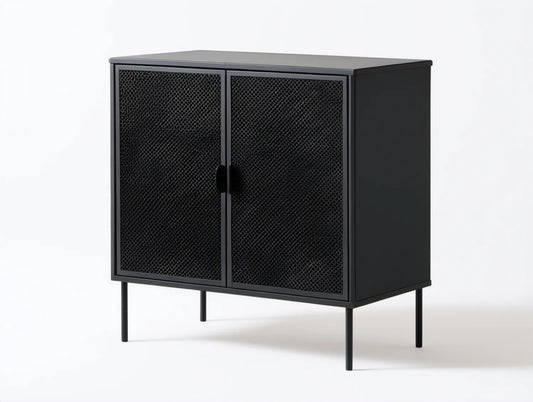 Czarny metalowy kredens z drzwiami z siatki stalowej 80 x 40 x 90 cm