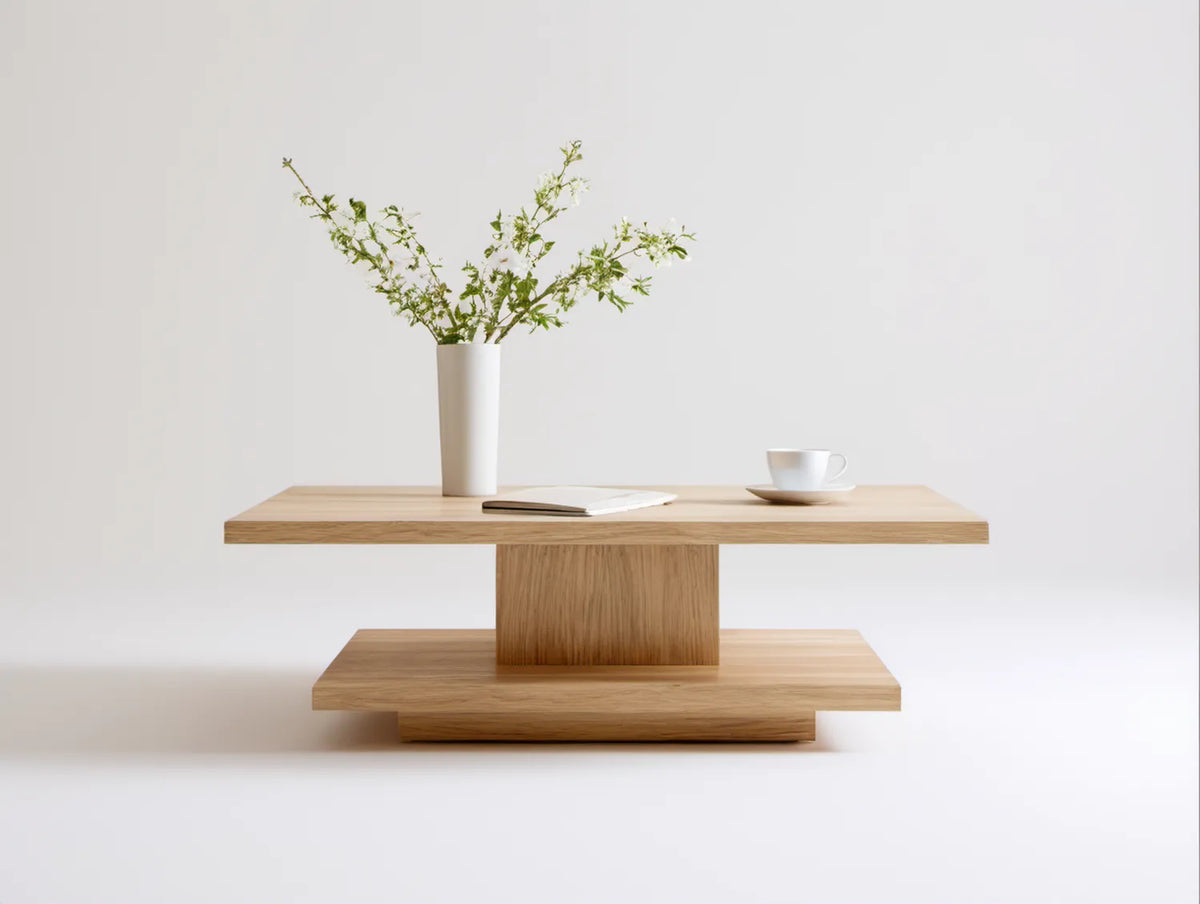 Prostokątny stolik kawowy z MDF w kolorze jasnego dębu, 120 × 60 × 45 cm