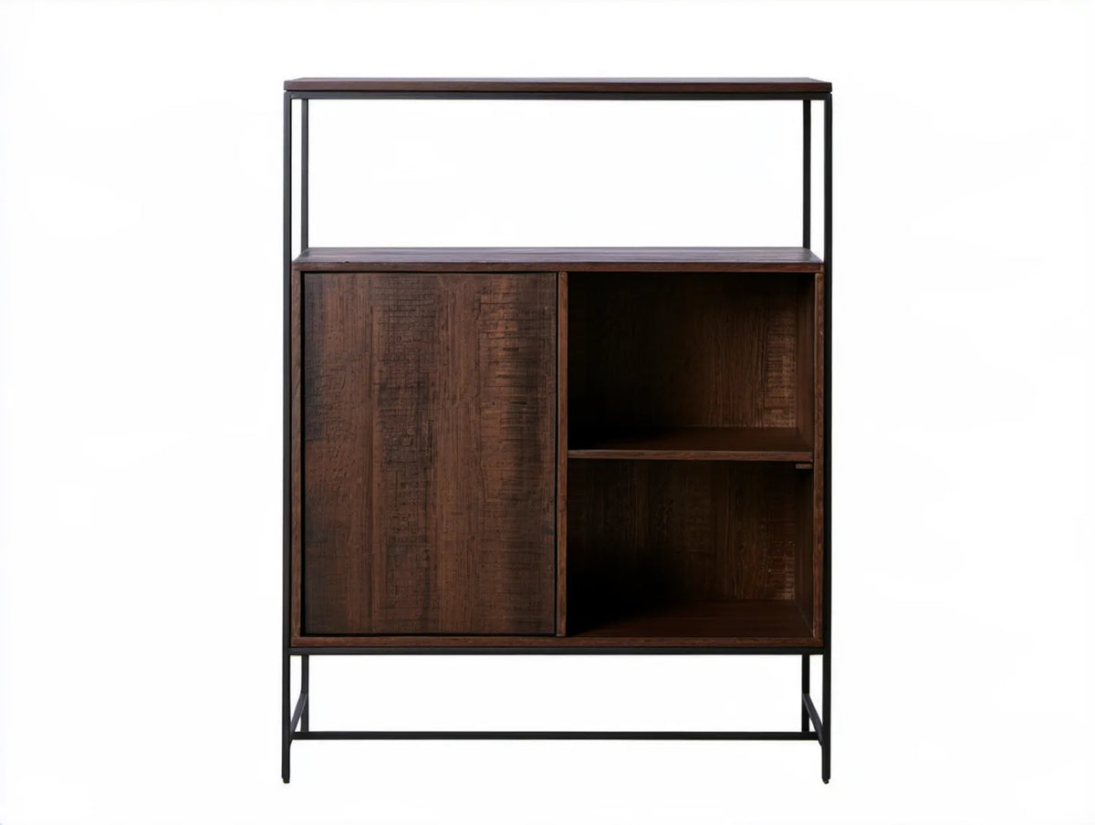 Kredens z litego drewna mango i czarnej stali, ciemnobrązowy/czarny, 100 x 40 x 180 cm