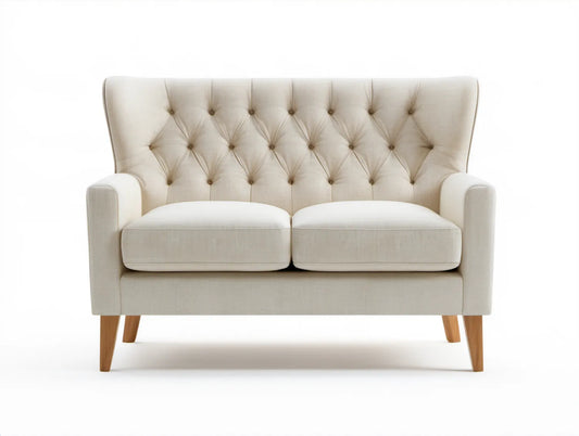 Kremowa sofa dwuosobowa z pikowanym oparciem 145 x 83 x 98 cm