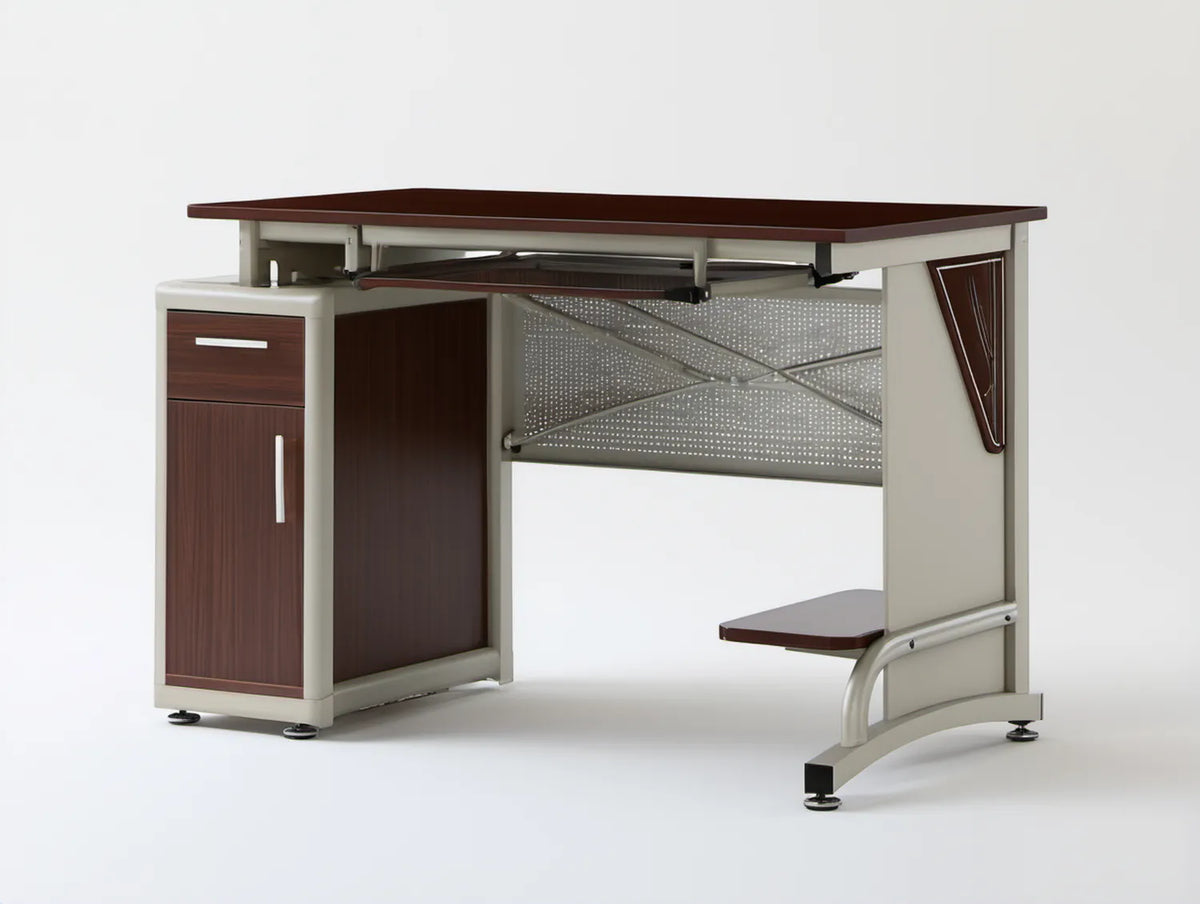 Biurko z regulowanym blatem 140 x 70 x 75–87 cm, ciemnobrązowo-kremowo-jasnoszare