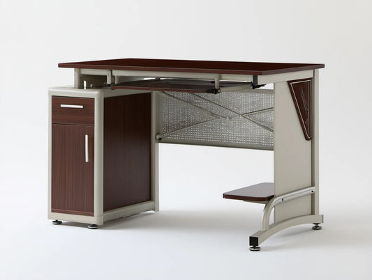 Biurko z regulowanym blatem 140 x 70 x 75–87 cm, ciemnobrązowo-kremowo-jasnoszare
