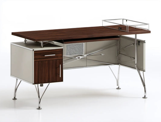 Brązowe biurko gabinetowe MDF ze stalą chromowaną 180 × 80 × 75 cm