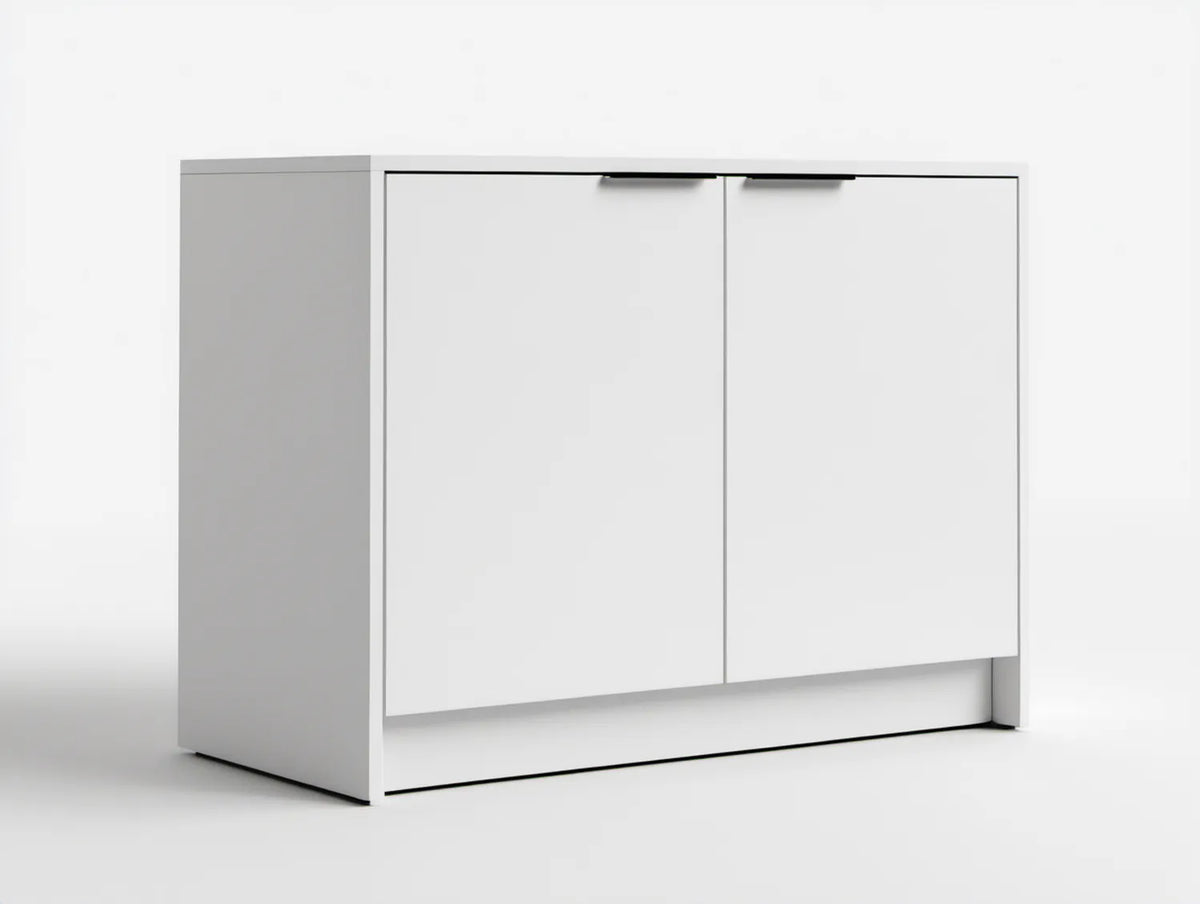 Biała szafka na buty z płyty laminowanej, 100 × 35 × 90 cm, dwudrzwiowa