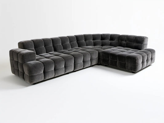 Ciemnoszara modułowa sofa narożna w kształcie litery L z aksamitu 340 x 250 x 75 cm