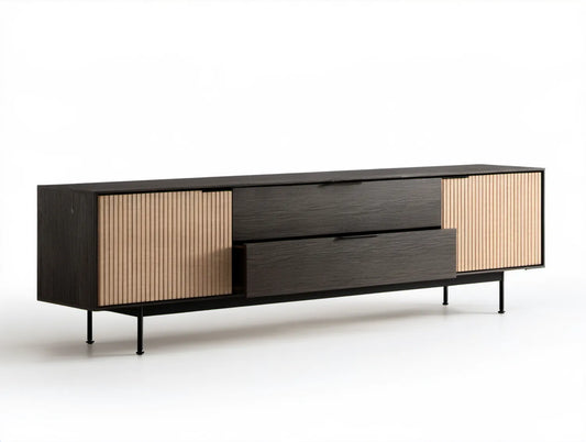 Kredens czarny/dąb naturalny z MDF, 180 x 40 x 75 cm