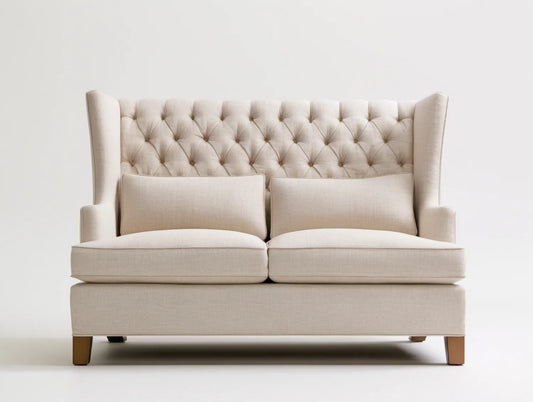 Beżowa sofa dwuosobowa z pikowanym oparciem, 180 x 95 x 105 cm