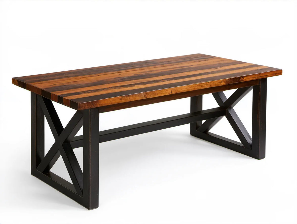 Prostokątny stół jadalniany z litego drewna mango i stali Brązowy/Czarny 180 x 90 x 76 cm