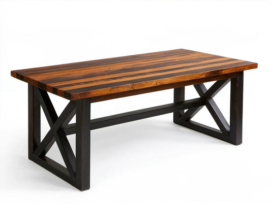 Prostokątny stół jadalniany z litego drewna mango i stali Brązowy/Czarny 180 x 90 x 76 cm
