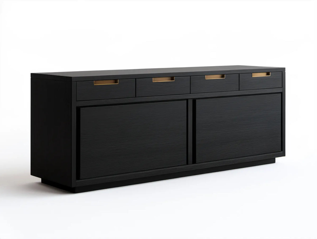 Czarny kredens MDF ze złotymi uchwytami 180 x 45 x 85 cm