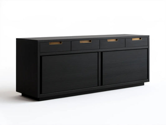 Czarny kredens MDF ze złotymi uchwytami 180 x 45 x 85 cm