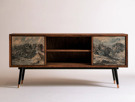 Szafka RTV orzechowa z dekoracyjnymi frontami, 180 × 40 × 78 cm