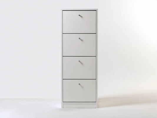 Biała szafka na buty z płyty wiórowej laminowanej, 60 x 24 x 160 cm, 4 uchylne komory