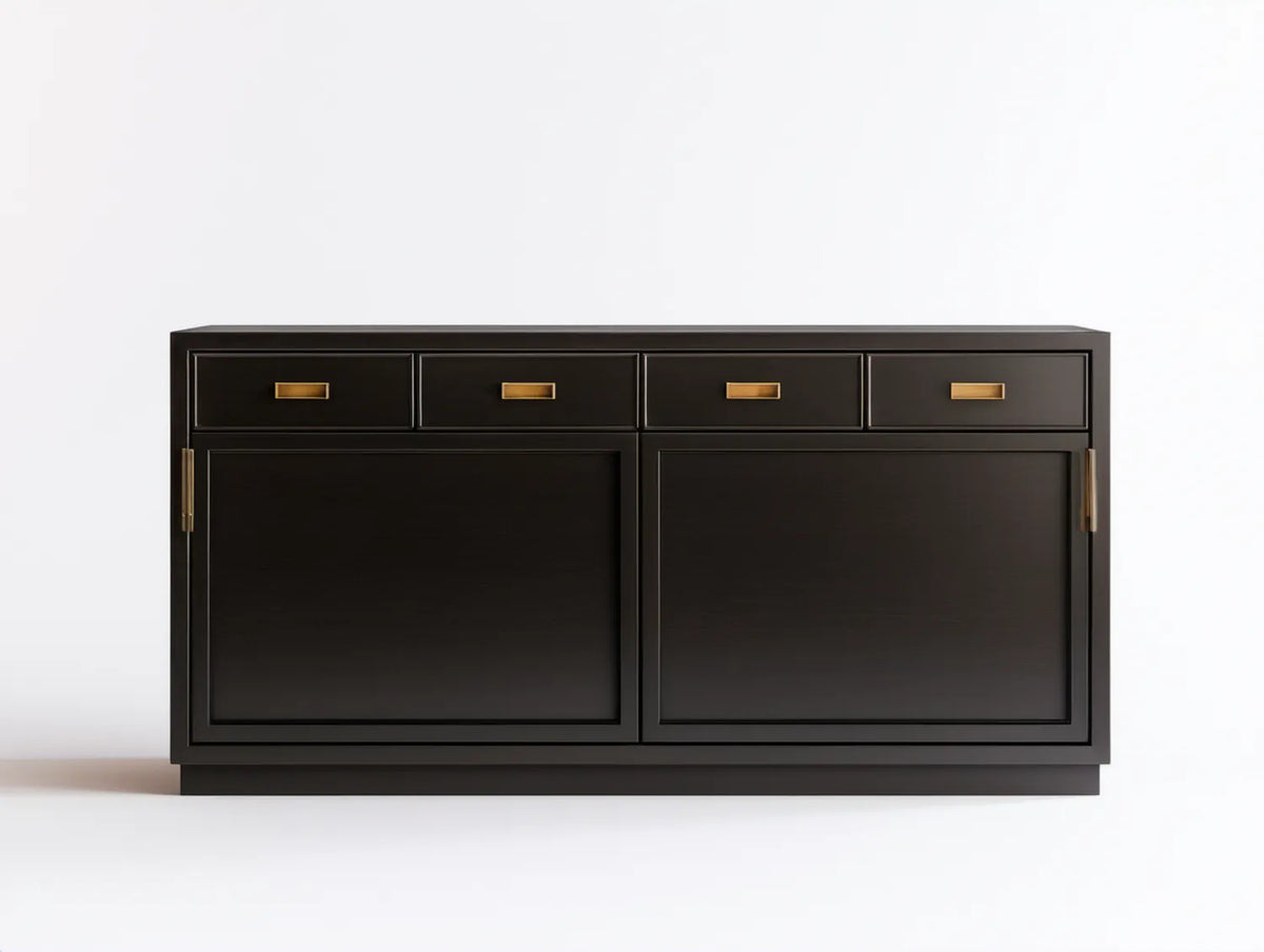 Czarny kredens MDF ze złotymi uchwytami 160 x 45 x 90 cm