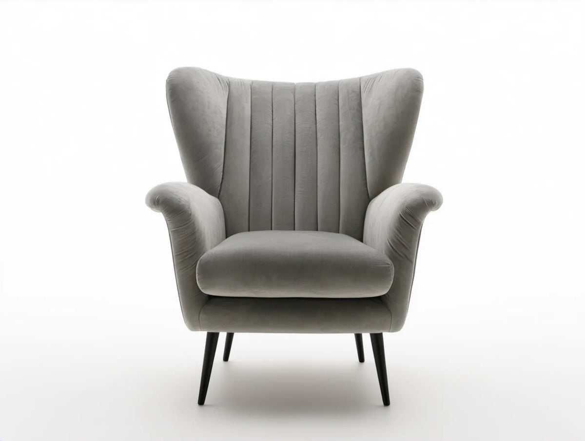 Szary fotel uszak z weluru poliestrowego 80 x 82 x 105 cm