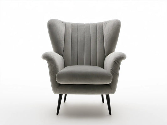 Szary fotel uszak z weluru poliestrowego 80 x 82 x 105 cm