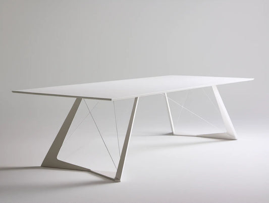 Biały stół do jadalni z blatem MDF i stalową podstawą 200 x 90 x 75 cm